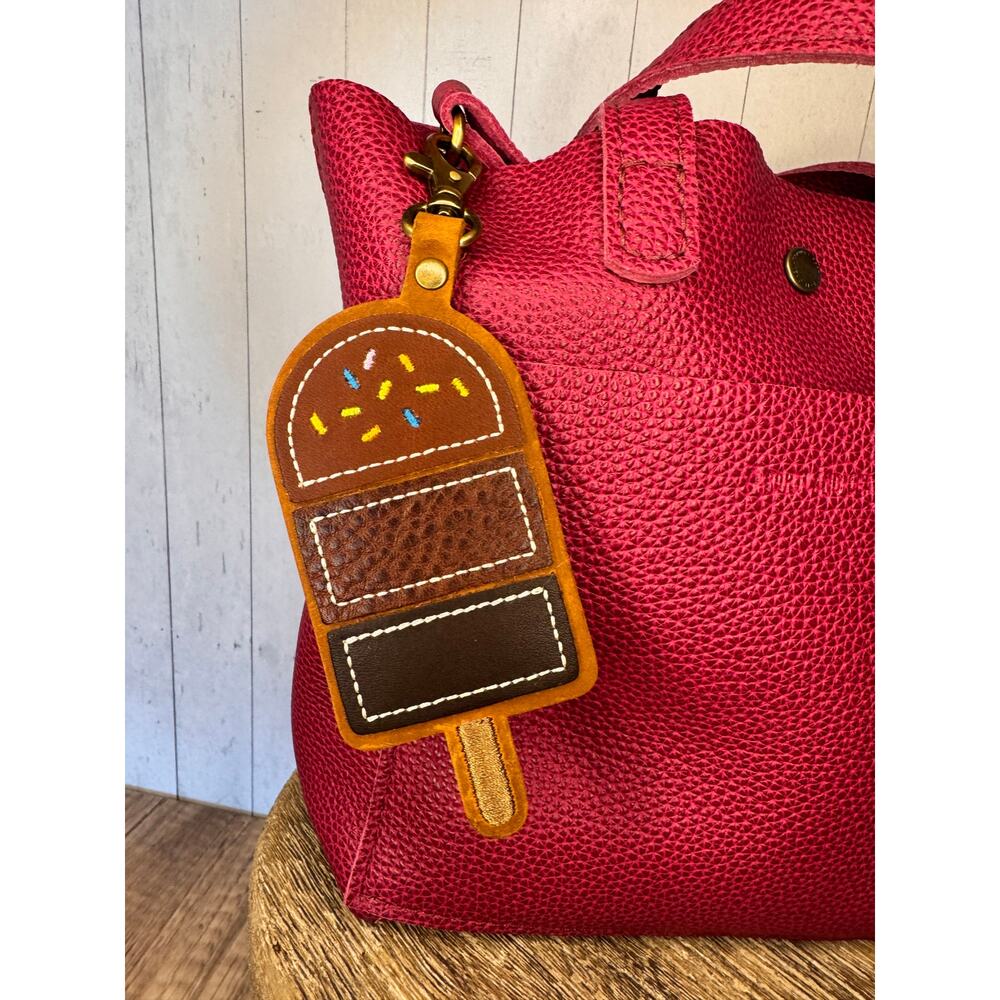 CHESTNUT PORTLAND Leather POPCICLE Purse Charm FAST SHIP PLG KEYCHAIN